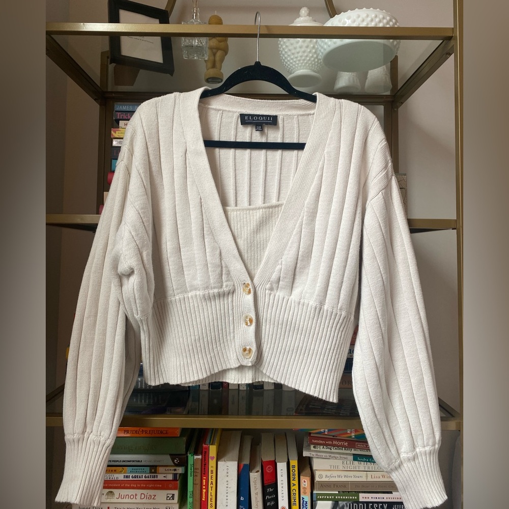 Eloquii cropped ribbed cardigan and tank set size 14/16